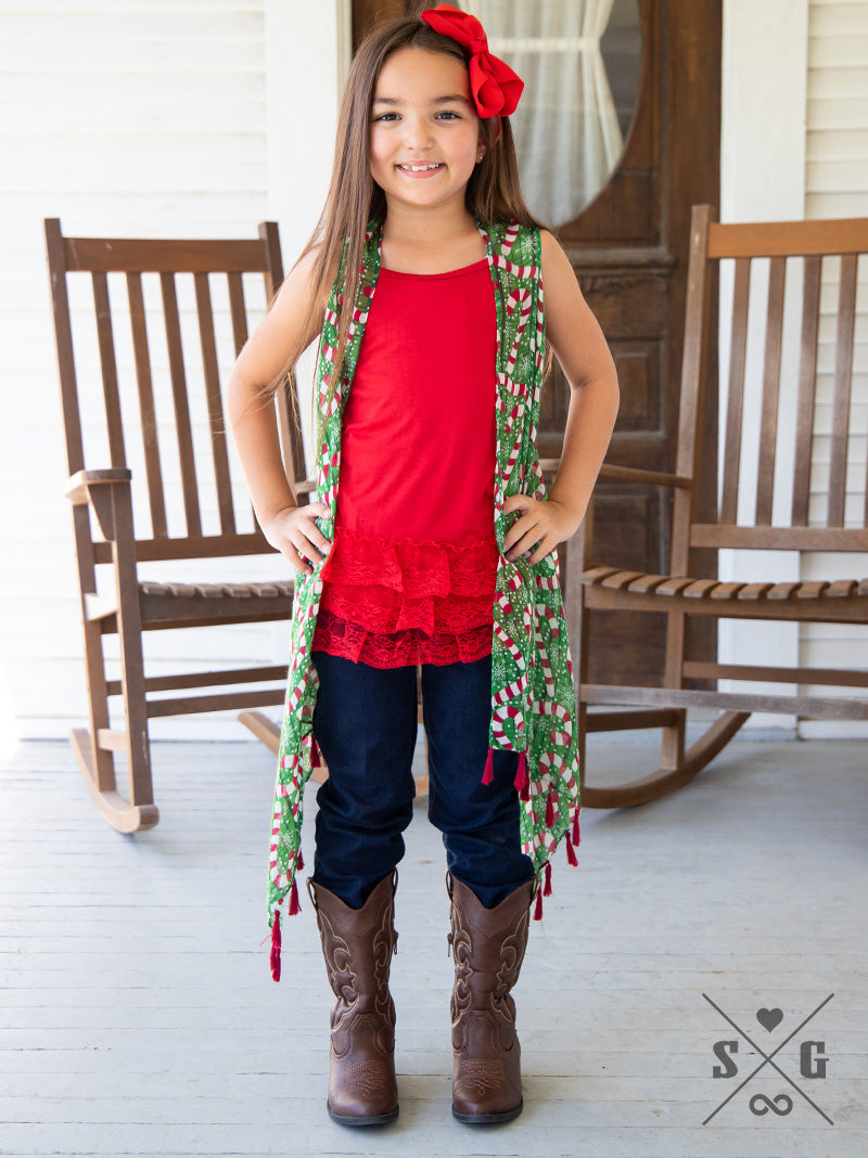 Girls' Crazy Candy Cane Cover Up with Red Tassels