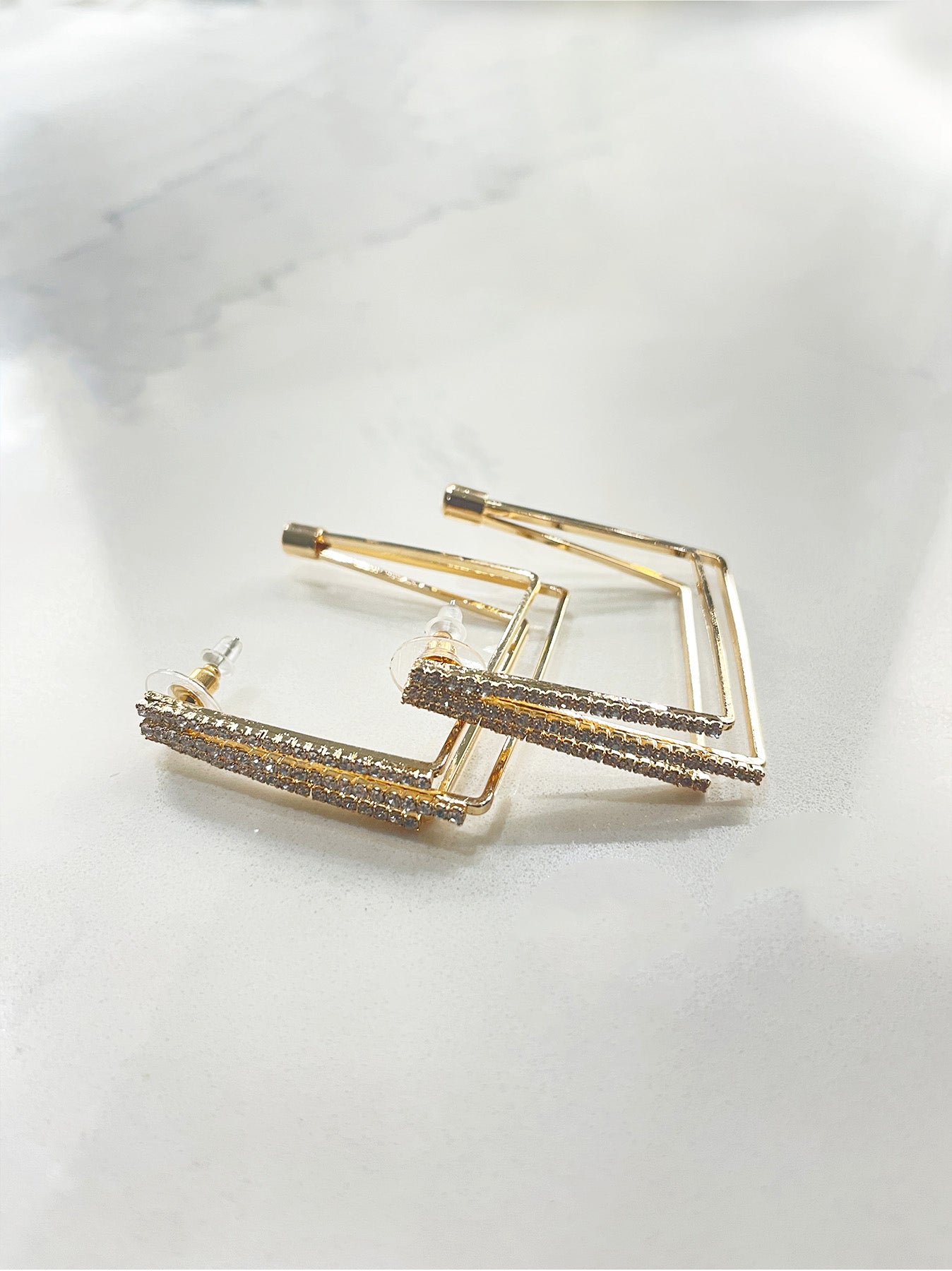 BACK IN THE CITY GOLD CRYSTAL LAYERED SQUARE HOOP EARRINGS