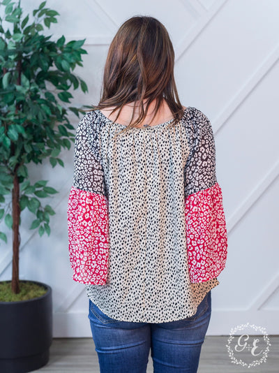 I'm Wild For You Mixed Cheetah 3/4 Sleeve Blouse