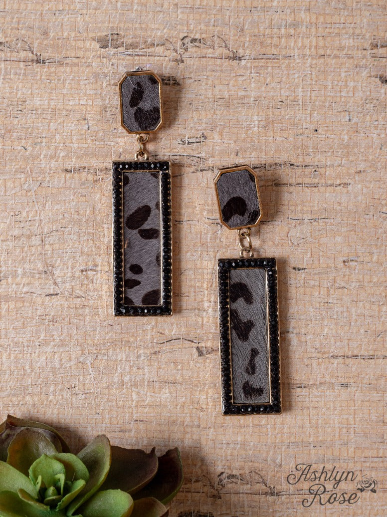 MY TIME TO SHINE RECTANGLE BLACK LEOPARD EARRINGS