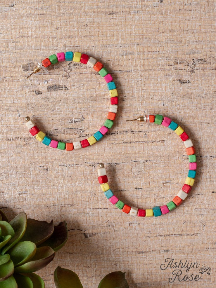 BLAME IT ON MY ROOTS MULTICOLOR SQUARE BEADED HOOPS
