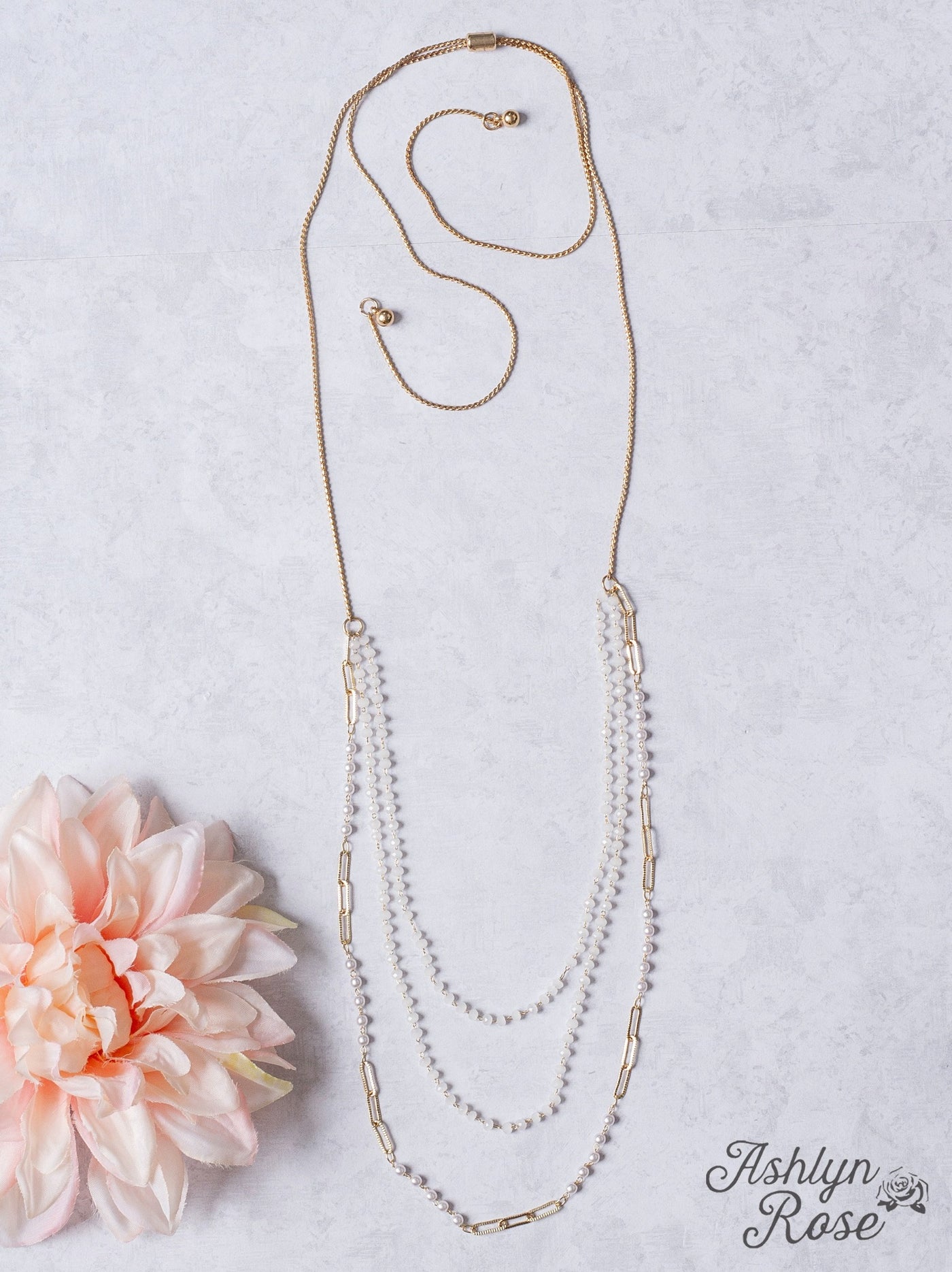 AUSTIN CITY NIGHTS WHITE PEARL GOLD LINKED CHAIN NECKLACE