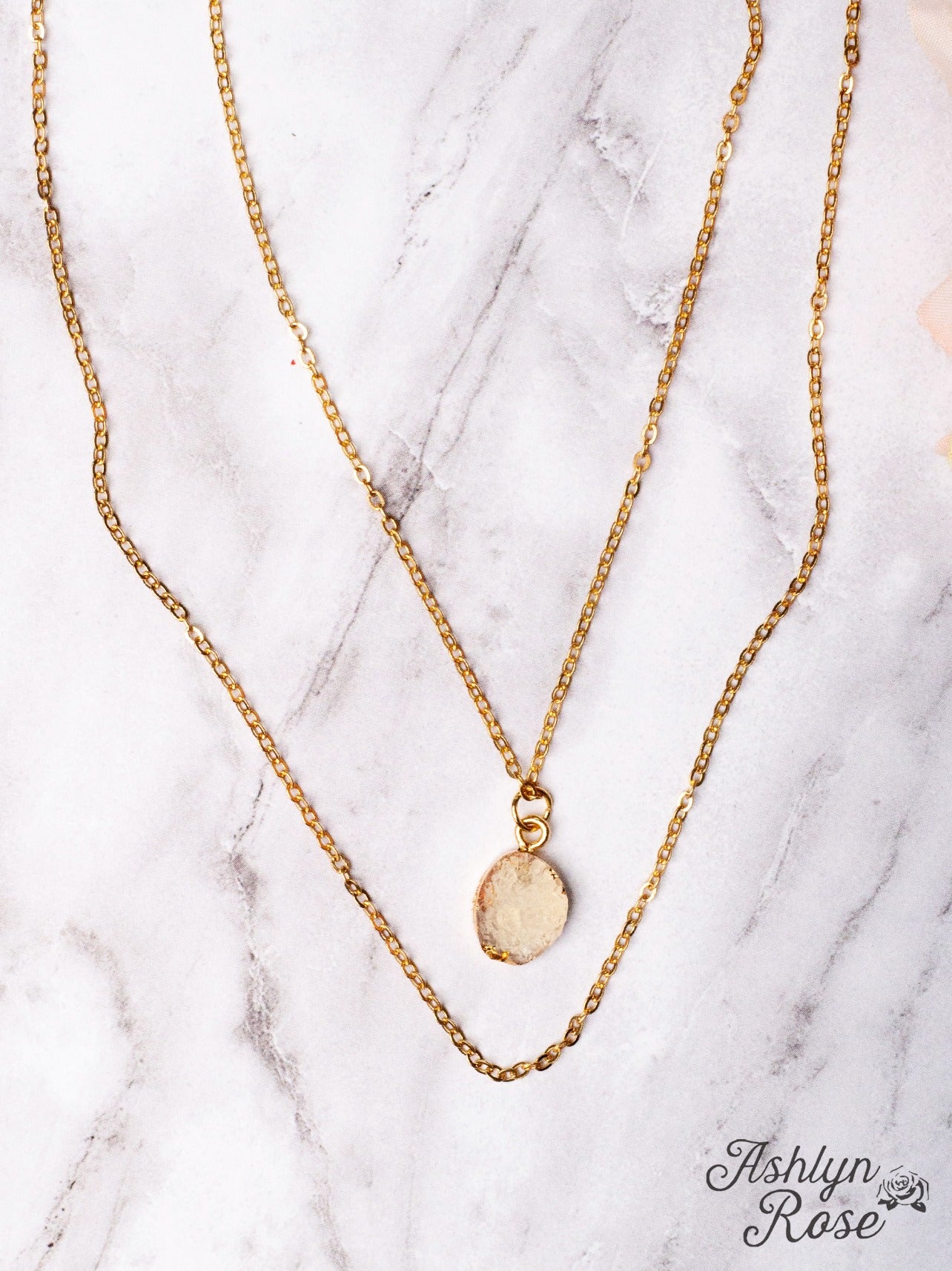 ME, MYSELF AND I CLEAR DRUZY QUARTZ LAYERED NECKLACE