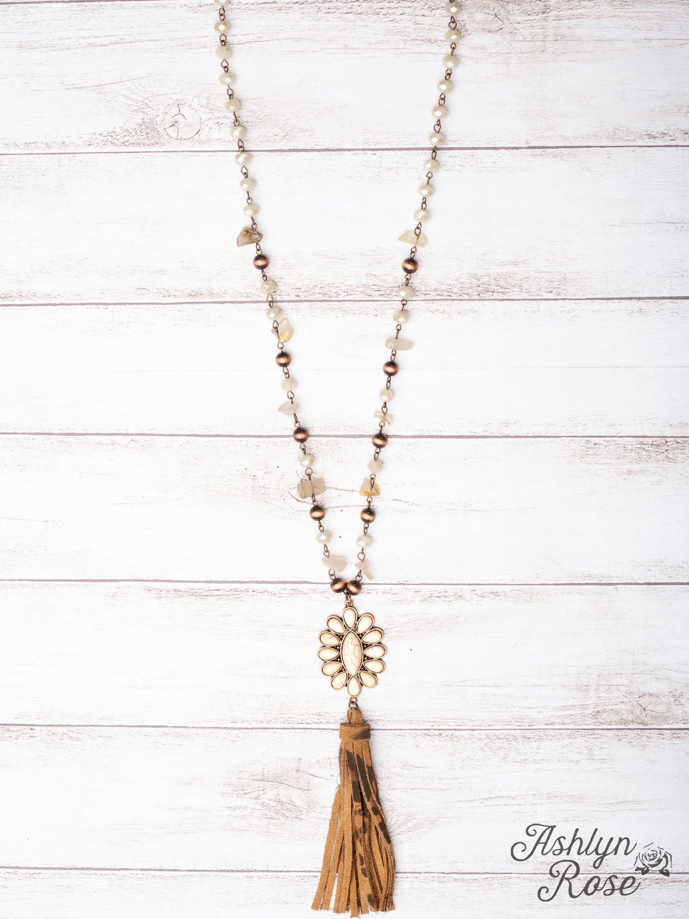 Dibs on the Cowboy Beaded Chain Necklace with Cream Concho Stone