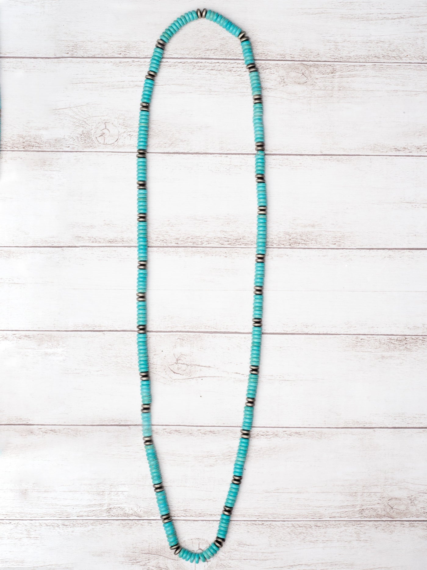 PUT ON YOUR TURQUOISE AND HANDLE IT COWGIRL FLAT TURQUOISE SHELL BEADS NECKLACE