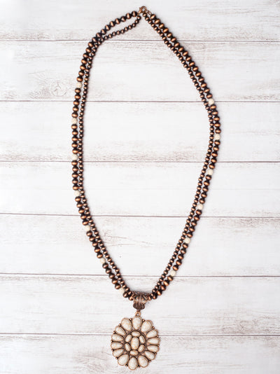 Buttercup Cream Howlite & Copper Navajo Pearls Necklace