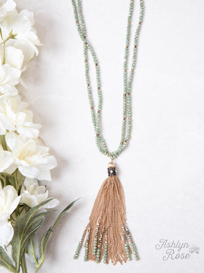 'Cascade in Jade' Beaded Necklace with Chain Tassel