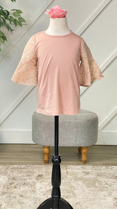 Girls Mauvelous Lace Bell Sleeve Top in Mauve