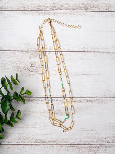 DON'T CALL ME HONEY TURQUOISE BEAD GOLD LINKED CHAIN NECKLACE