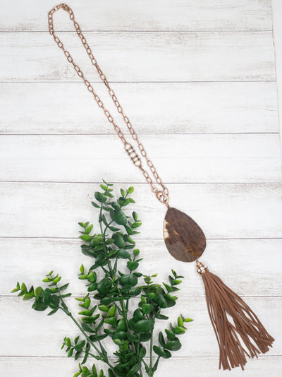 Jolene You Can Have Him Teardrop Cowhide with a Fringe Tassel Copper Chain Necklace