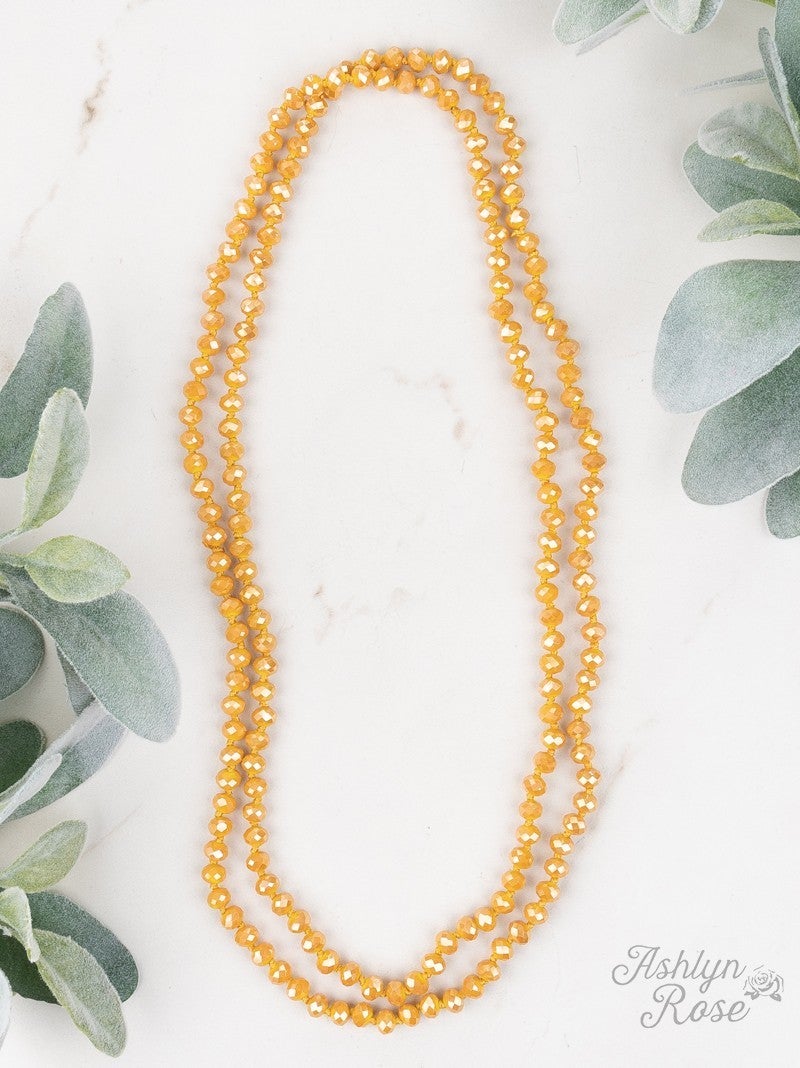 90" Double Wrap Beaded Necklace, Mustard 8MM
