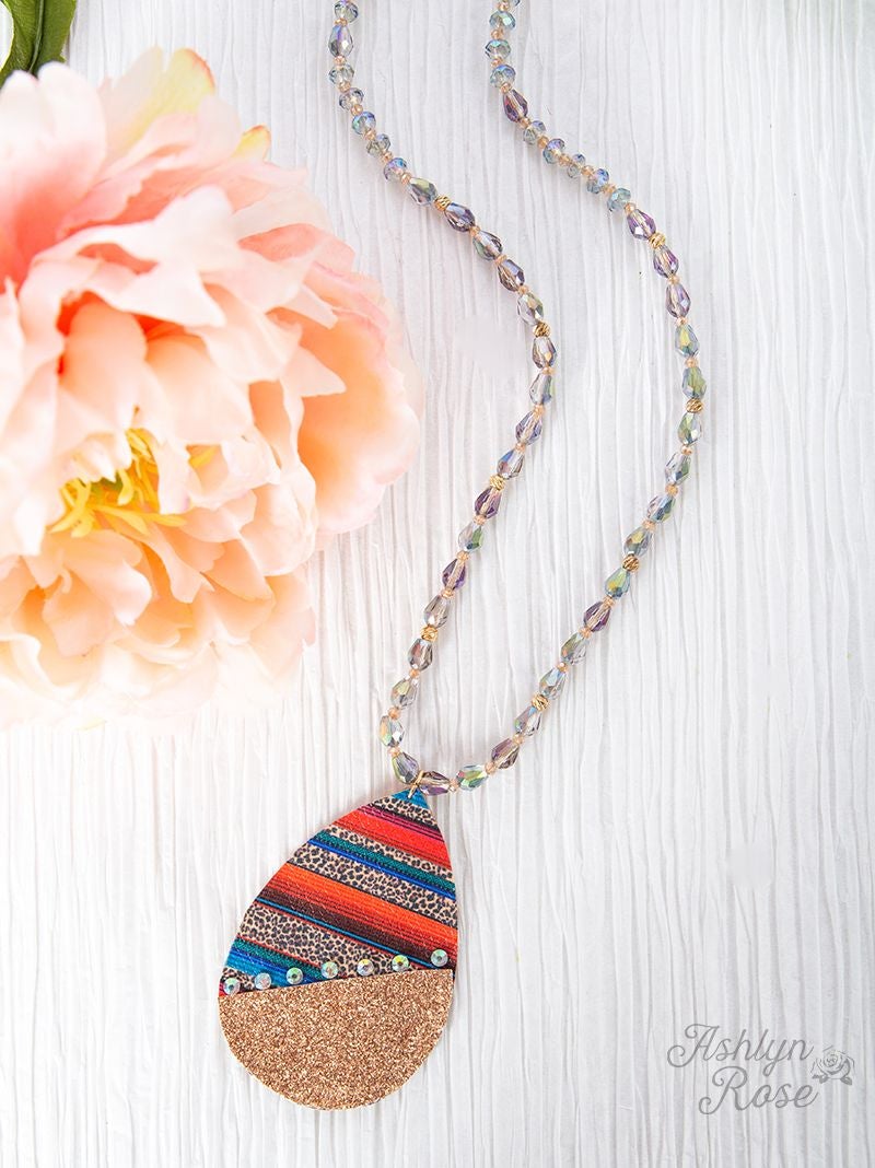 Split Between Grind and Shine Beaded Necklace, Serape