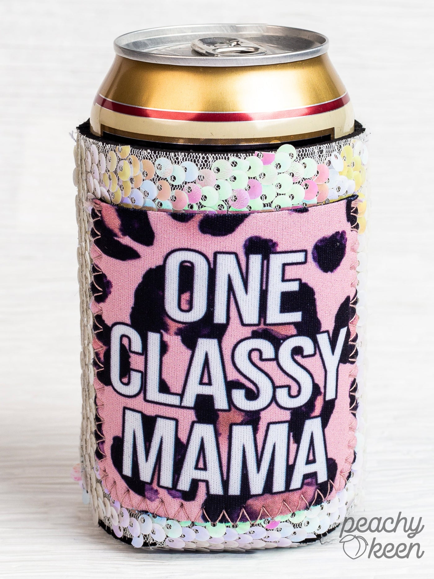 One Classy Mama Sequin Shifting Can Cooler