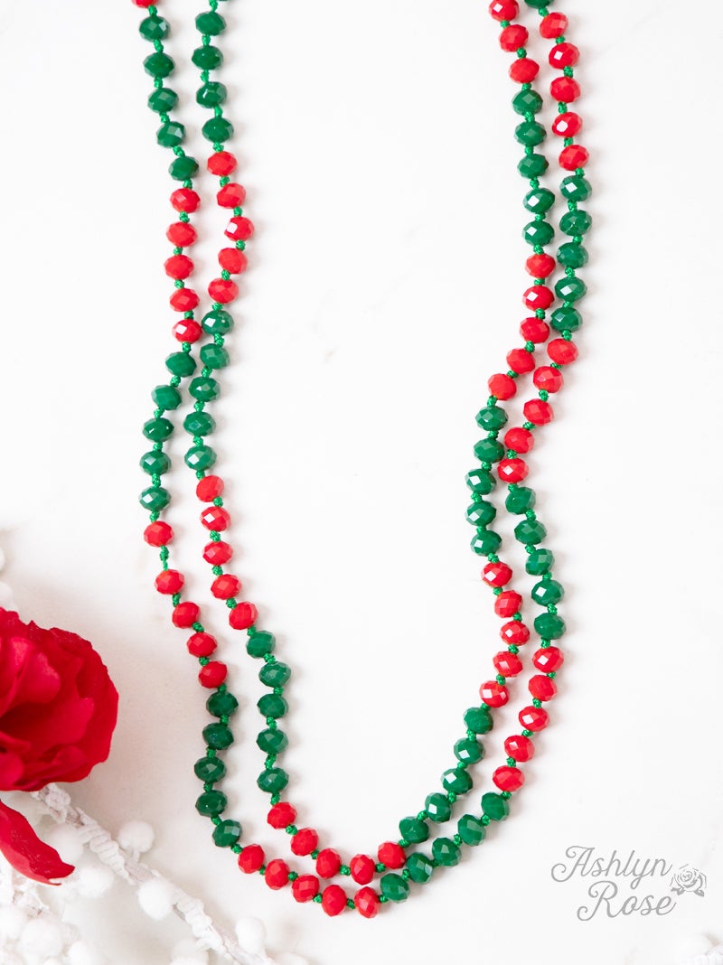 The Essential 60" Double Wrap Beaded Necklace, Deck the Halls 8mm