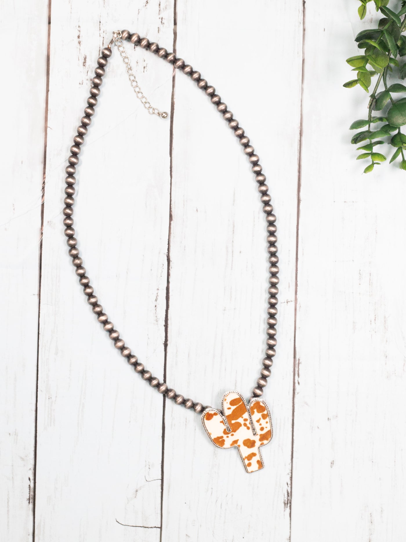 WANTED AND WILD Brown CACTUS PENDANT ON NAVAJO PEARLS NECKLACE