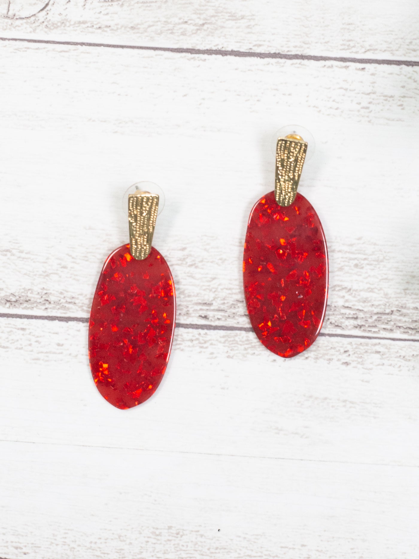Date Night Oval Earrings with Gold Stud, Red