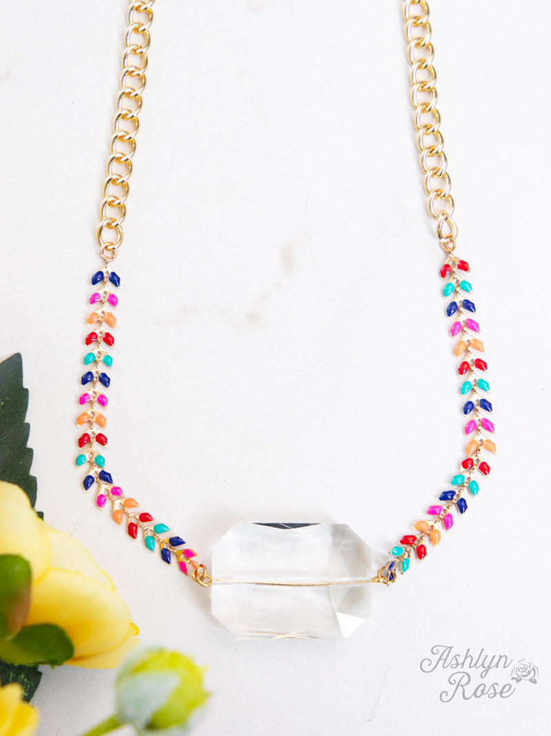 So Dainty & Sweet Multicolor Chain Necklace with Glass Stone Pendant