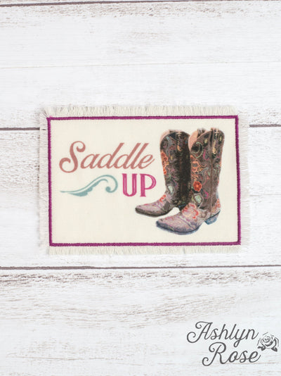 Saddle Up Patch On Maroon Hat with Silver Glitter Bill