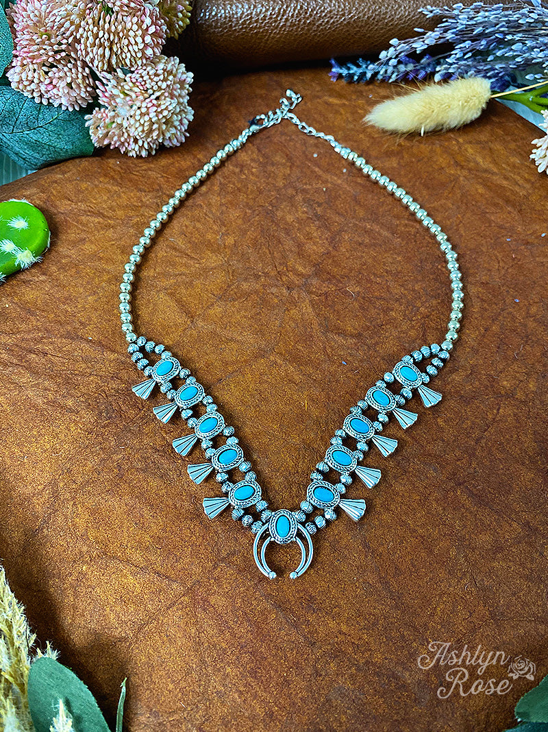 Moon Child Silver with turquoise stones necklace