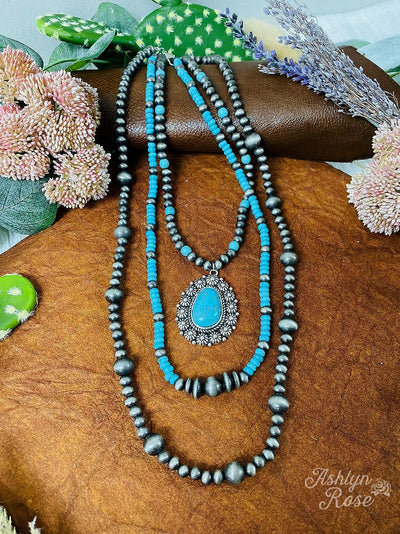 Beautiful Day three strand turquoise with silver necklace