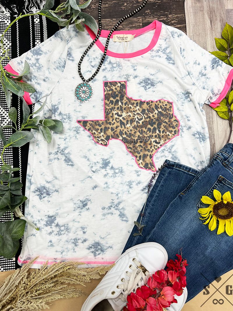 Leopard Texas on Marble & Pink Ringer Tee