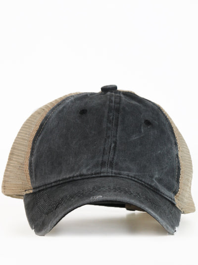 High Ponytail Charcoal Hat with Beige Mesh