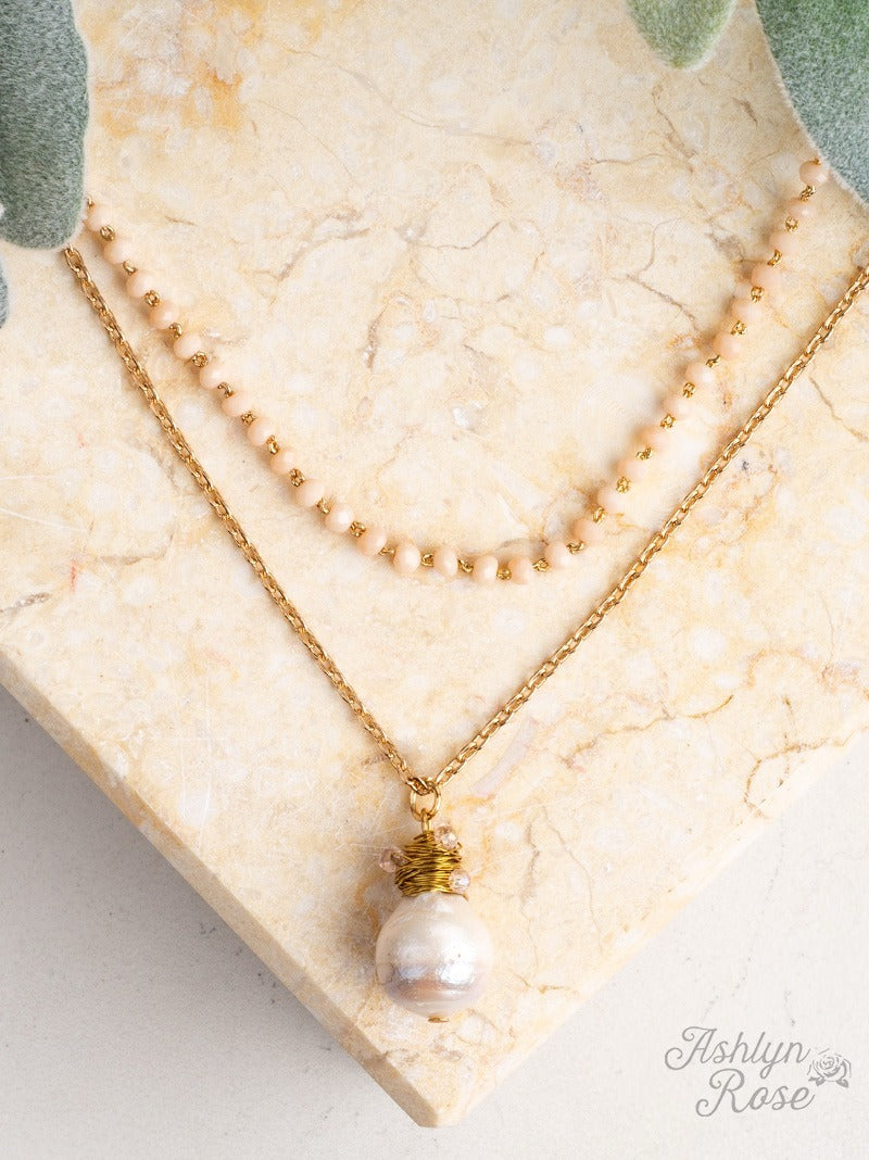 Layer Like This Dainty Cream & Gold Necklace with Pearl Stone