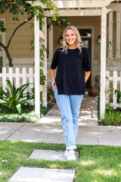 Sweet Side Oversized Tee with Slit in Black