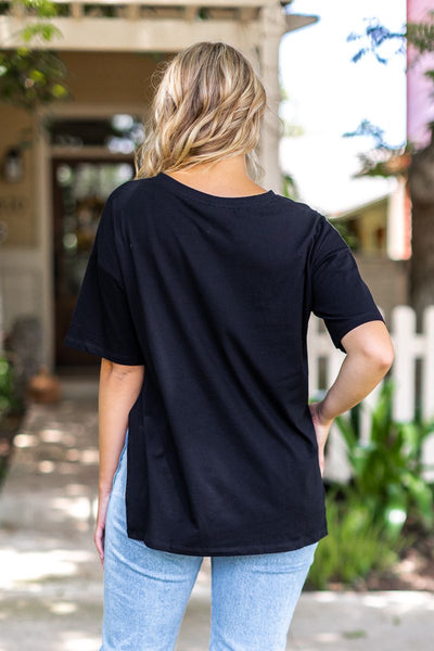 Sweet Side Oversized Tee with Slit in Black