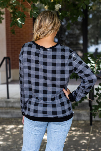 Plaid With Me Long Sleeves T-Shirt, Grey