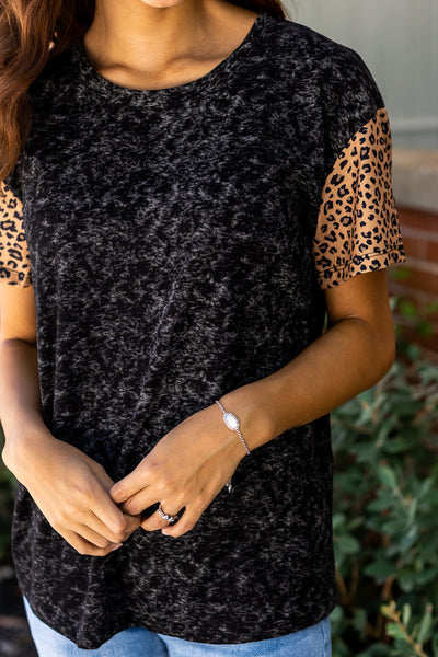 black oxide leopard sleeve top