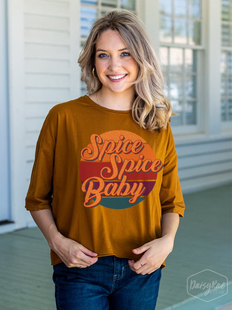 Spice Spice Baby on Perfect Company Boxy Crop in Tan