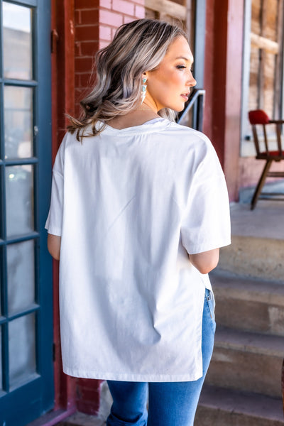 Punchy on Oversized Tee with Slit in White