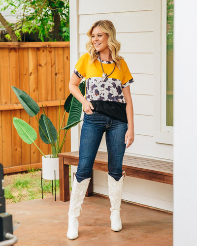 Tri Panel Mustard & Cow Top