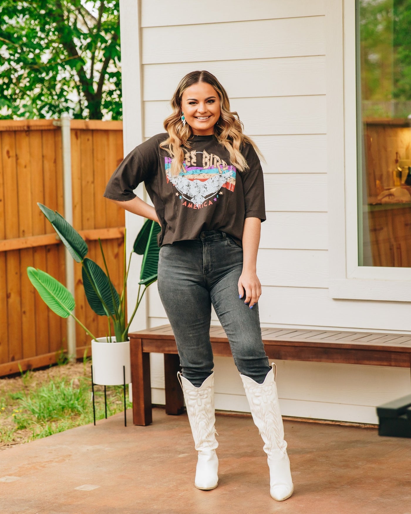 Free bird on Dark Grey Crop Tee