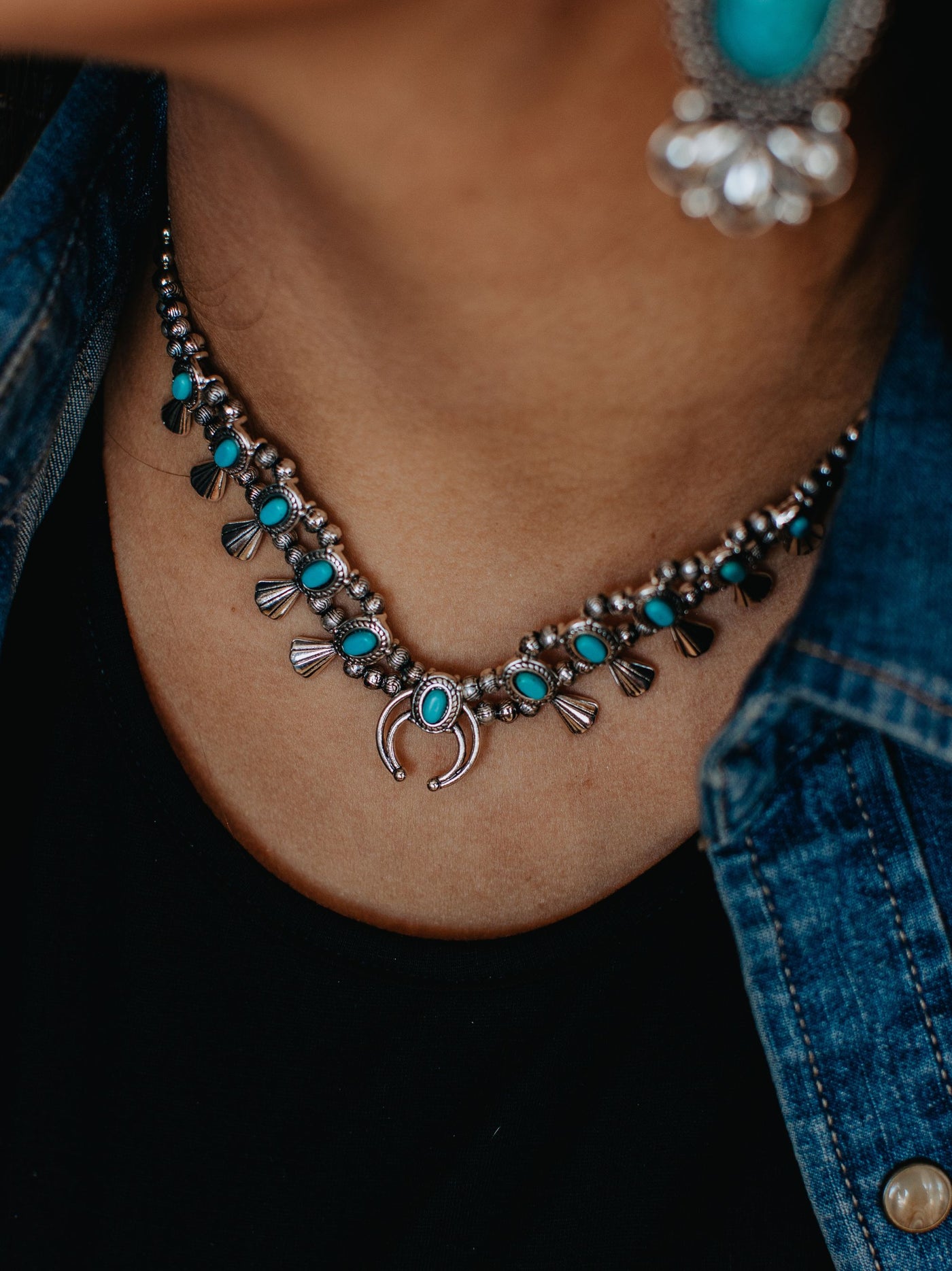 Moon Child Silver with turquoise stones necklace