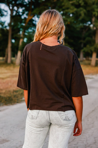 Long Live Cowboys on Perfect Company Boxy Crop in Dark Grey