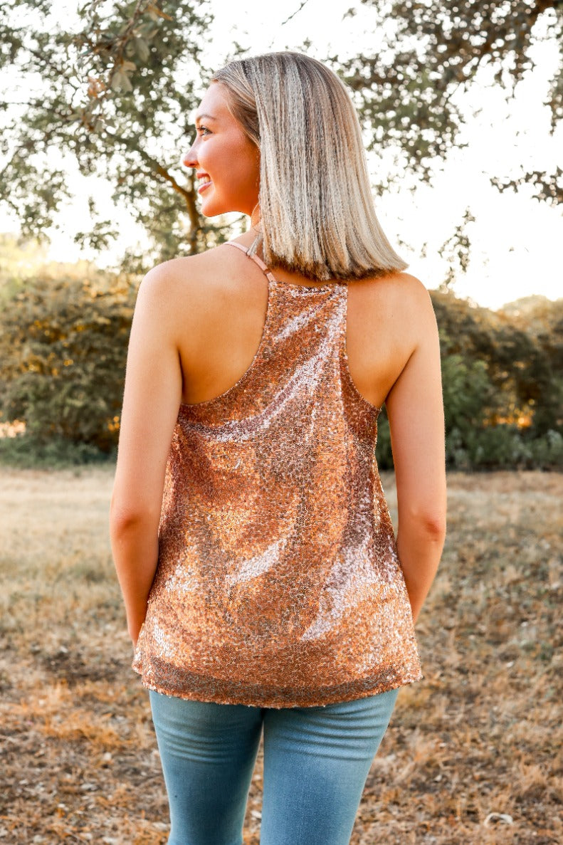 Stop The Show Sequin Tank in Rose Gold
