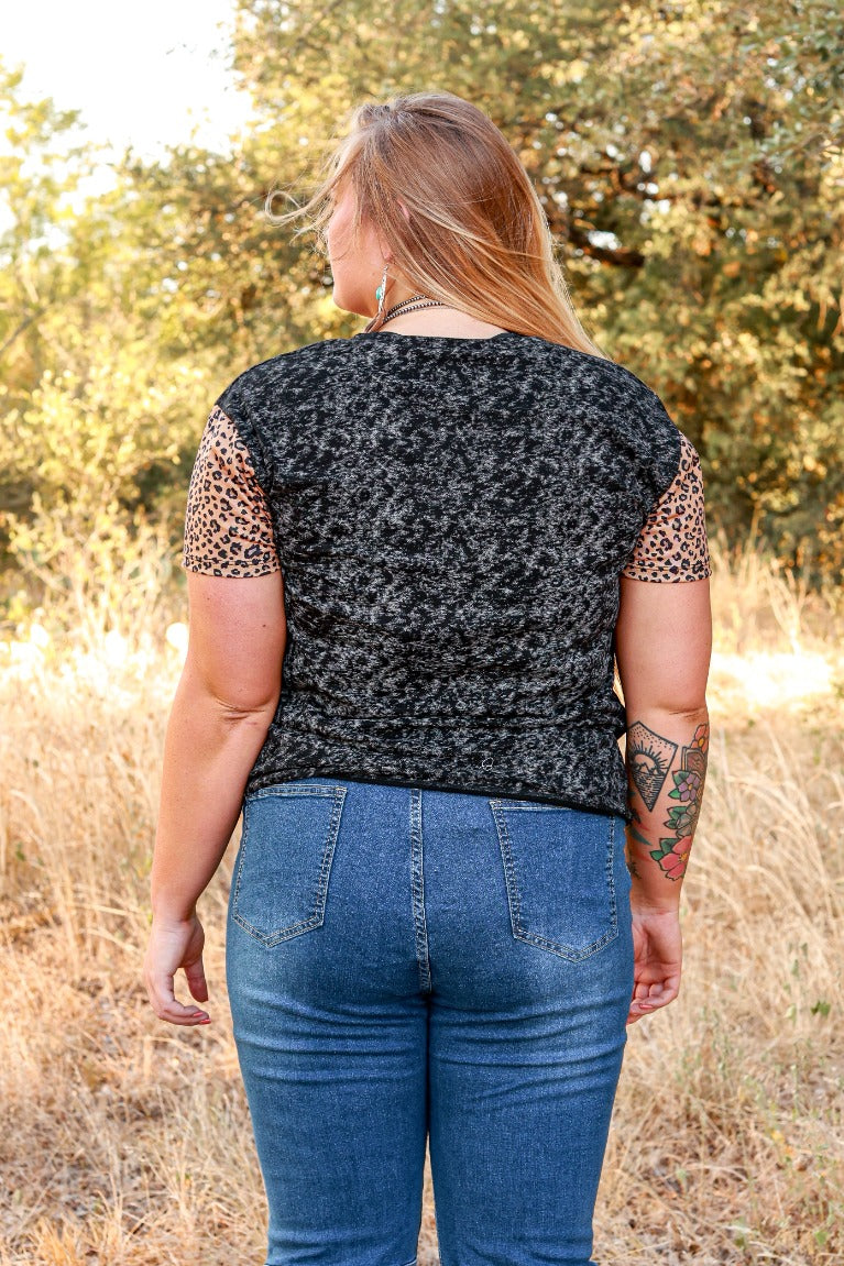 Ride For The Brand black oxide leopard sleeve top