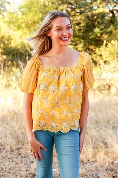 Make them stare mustard floral puff sleeve