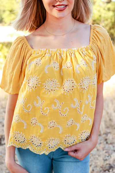Make them stare mustard floral puff sleeve