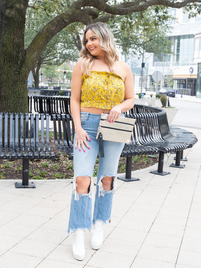 The Beach Is Calling Mustard Floral Crop Top
