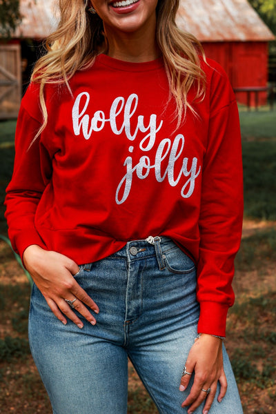 Holly Jolly on Strike Your Interest Red Crop Sweatshirt
