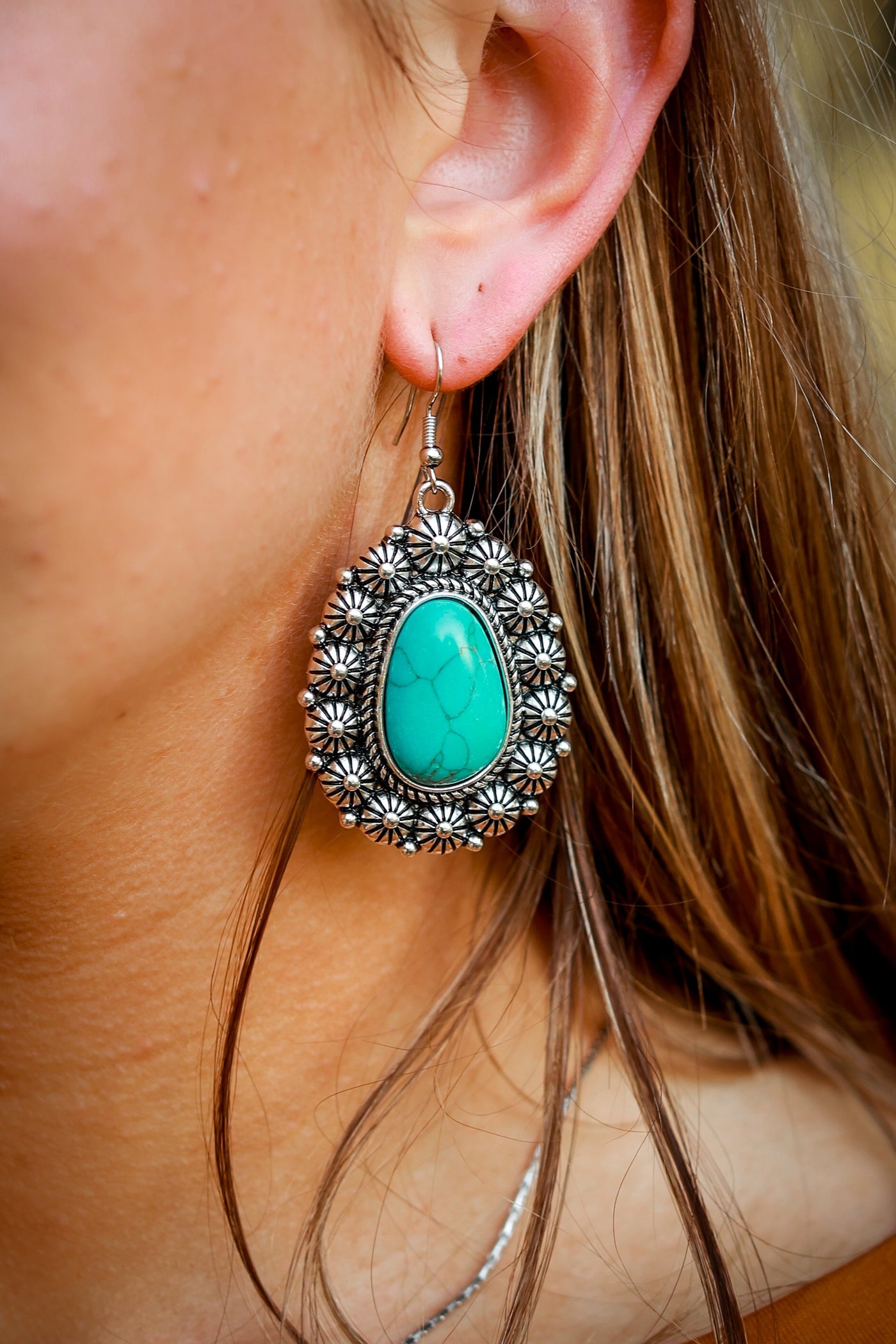 Wild and Free Turquoise Stone Silver Earrings
