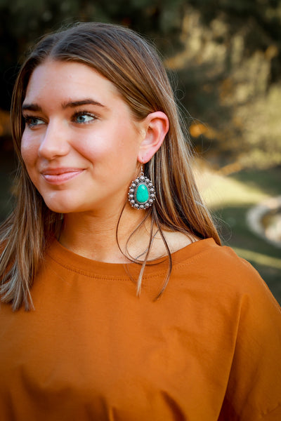 Wild and Free Turquoise Stone Silver Earrings
