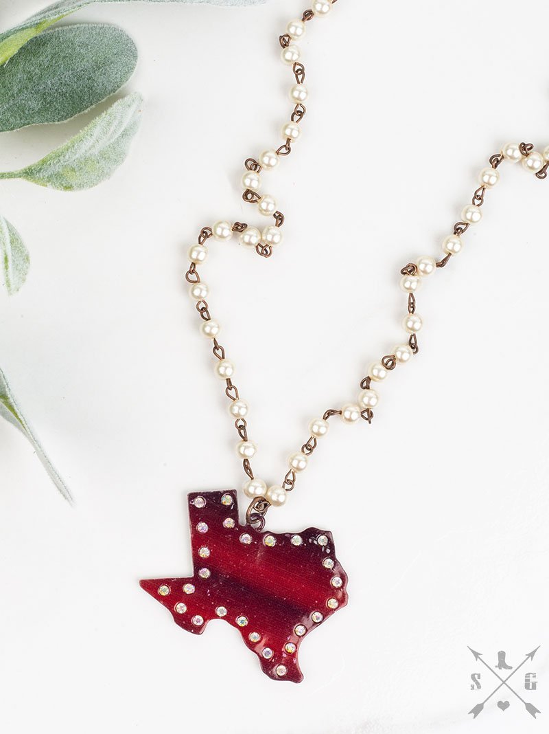 Red & Black Ombre Texas Necklace with AB Crystals