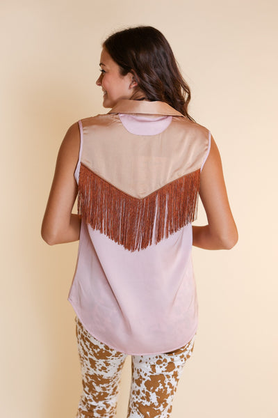 A Little Bit Of Sass Satin Top with Fringe Detail