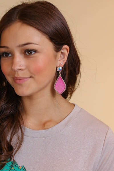 Too Strong to be Dainty Teardrop Earrings with Gold Casing, Fuchsia