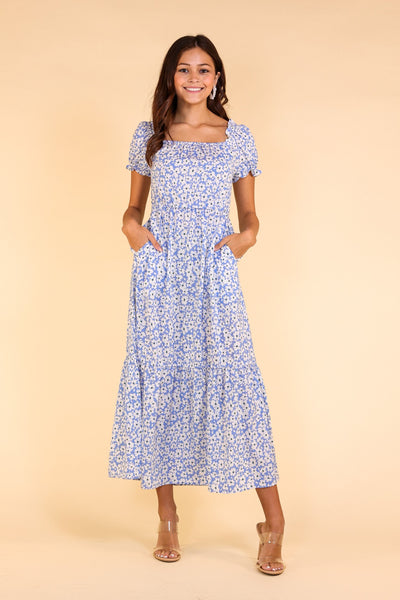 Passport to Paradise Light Blue Floral Maxi Dress