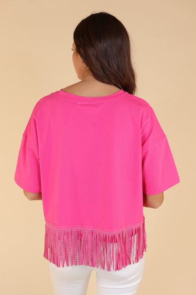 Here for the Show Studded Fringe Crop Top in Hot Pink